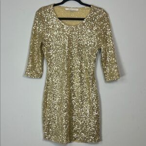Lovers + Friends Women's Sparkling Gold Mini Dress with Cut Out Back Size Medium